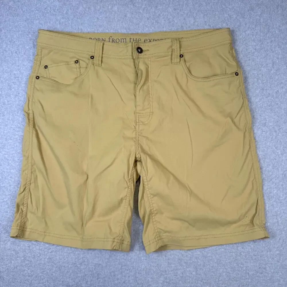 PrAna Men's Size 38 Tan Flat Front Bermuda Shorts 9